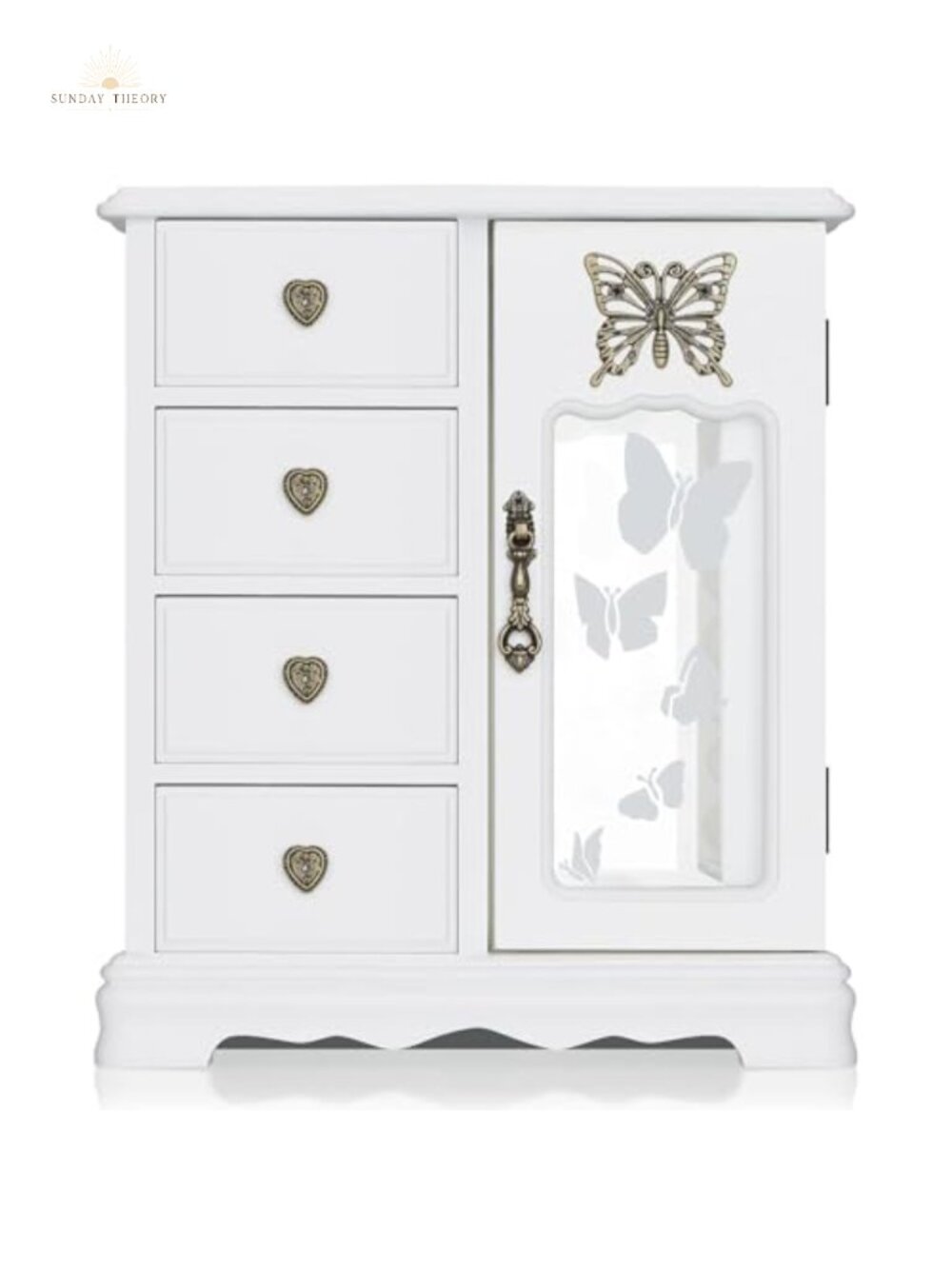 Solid Wood Jewelry Box with Butterfly Motif, Velvet Lining, 4 Drawers, Rotating